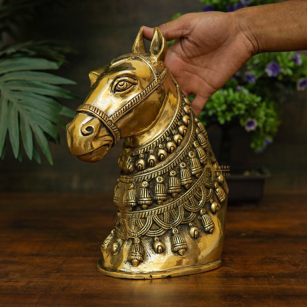 Brass Horse Face Lucky FengShui Vastu Home Décor Gift Showpiece 11"