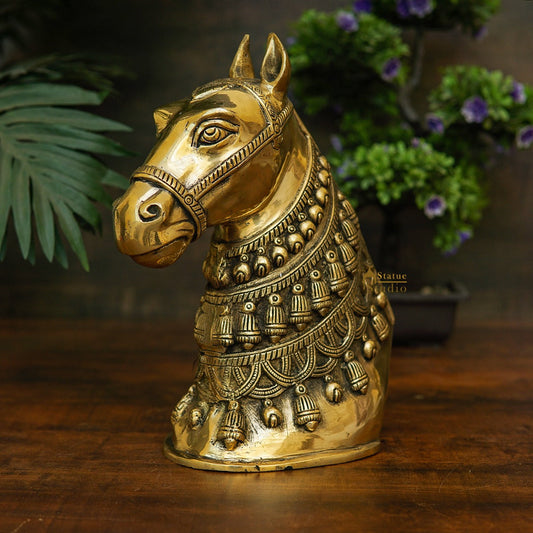 Brass Horse Face Lucky FengShui Vastu Home Décor Gift Showpiece 11"