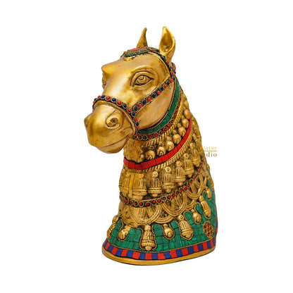 Brass Horse Face Lucky FengShui Vastu Home Décor Gift Showpiece 11" by vendor-unknown - Decor (View 4)