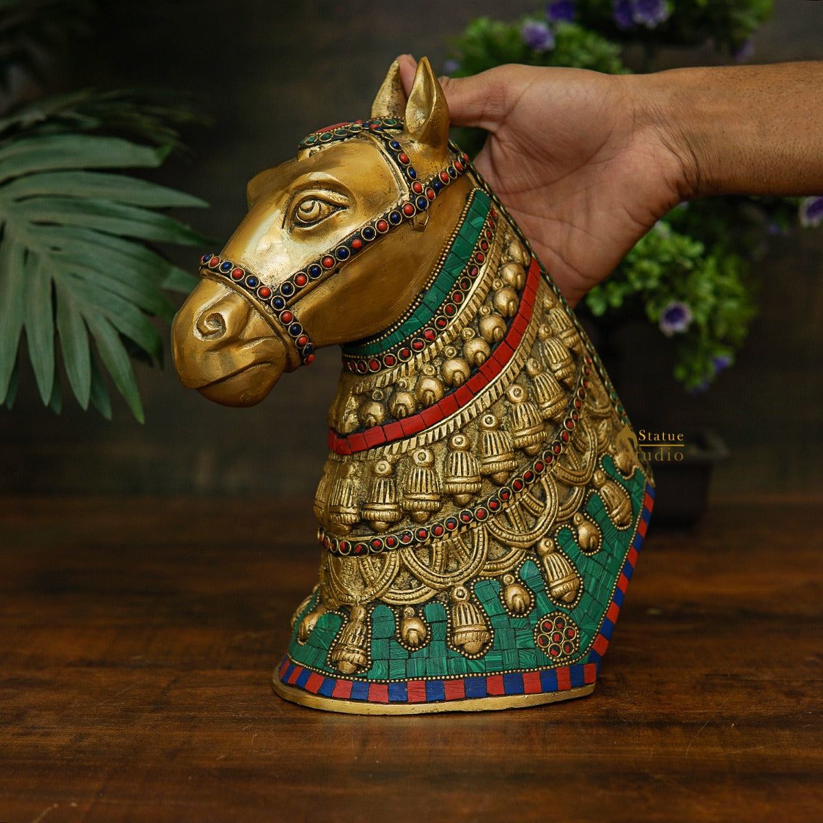 Brass Horse Face Lucky FengShui Vastu Home Décor Gift Showpiece 11" - Image 3