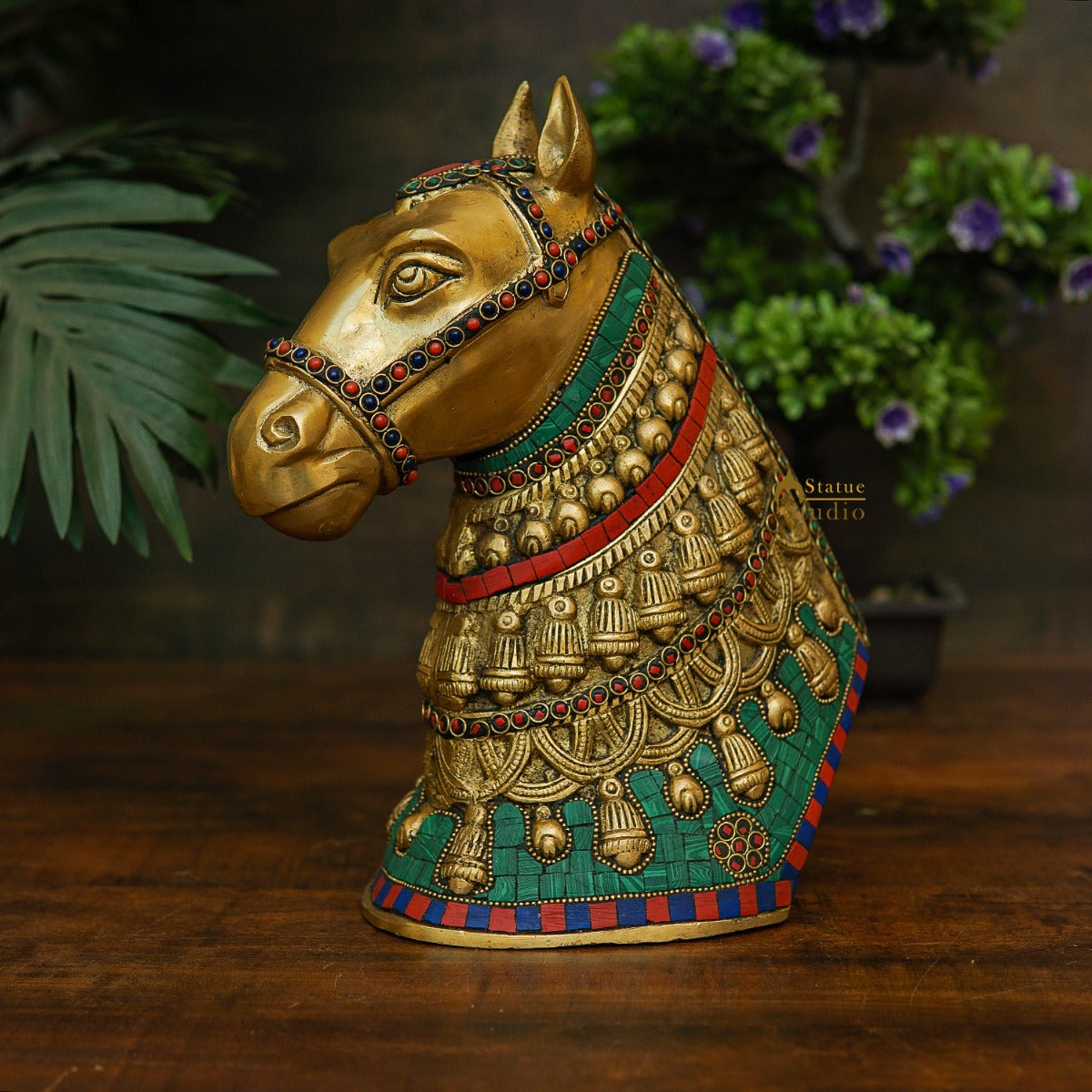Brass Horse Face Lucky FengShui Vastu Home Décor Gift Showpiece 11" - Eco-friendly - Sama Homes