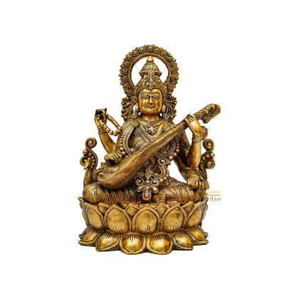 Brass Big Saraswati Idol For Pooja Room Décor Gift Statue 12" by vendor-unknown - Hindu Gods (View 4)