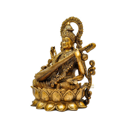 Brass Big Saraswati Idol For Pooja Room Décor Gift Statue 12" by vendor-unknown - Hindu Gods (View 5)
