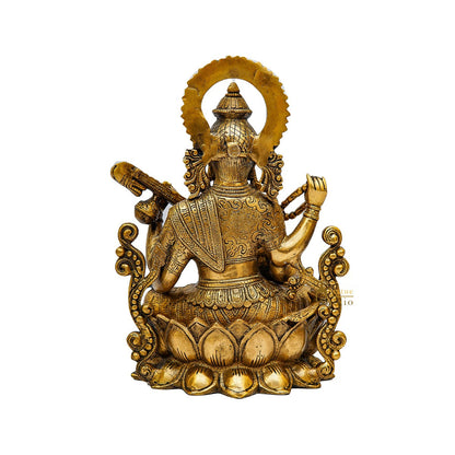 Brass Big Saraswati Idol For Pooja Room Décor Gift Statue 12" by vendor-unknown - Hindu Gods (View 6)