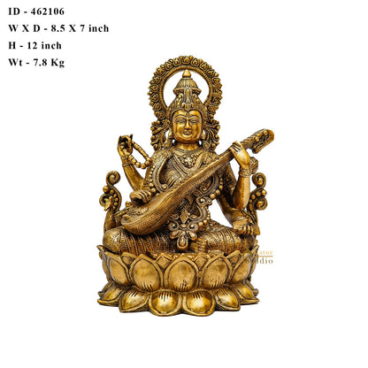 Brass Big Saraswati Idol For Pooja Room Décor Gift Statue 12" by vendor-unknown - Hindu Gods (View 7)