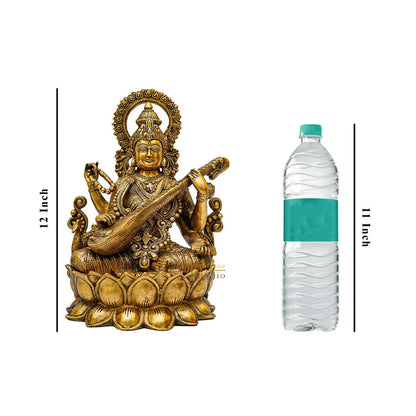 Brass Big Saraswati Idol For Pooja Room Décor Gift Statue 12" by vendor-unknown - Hindu Gods (View 8)