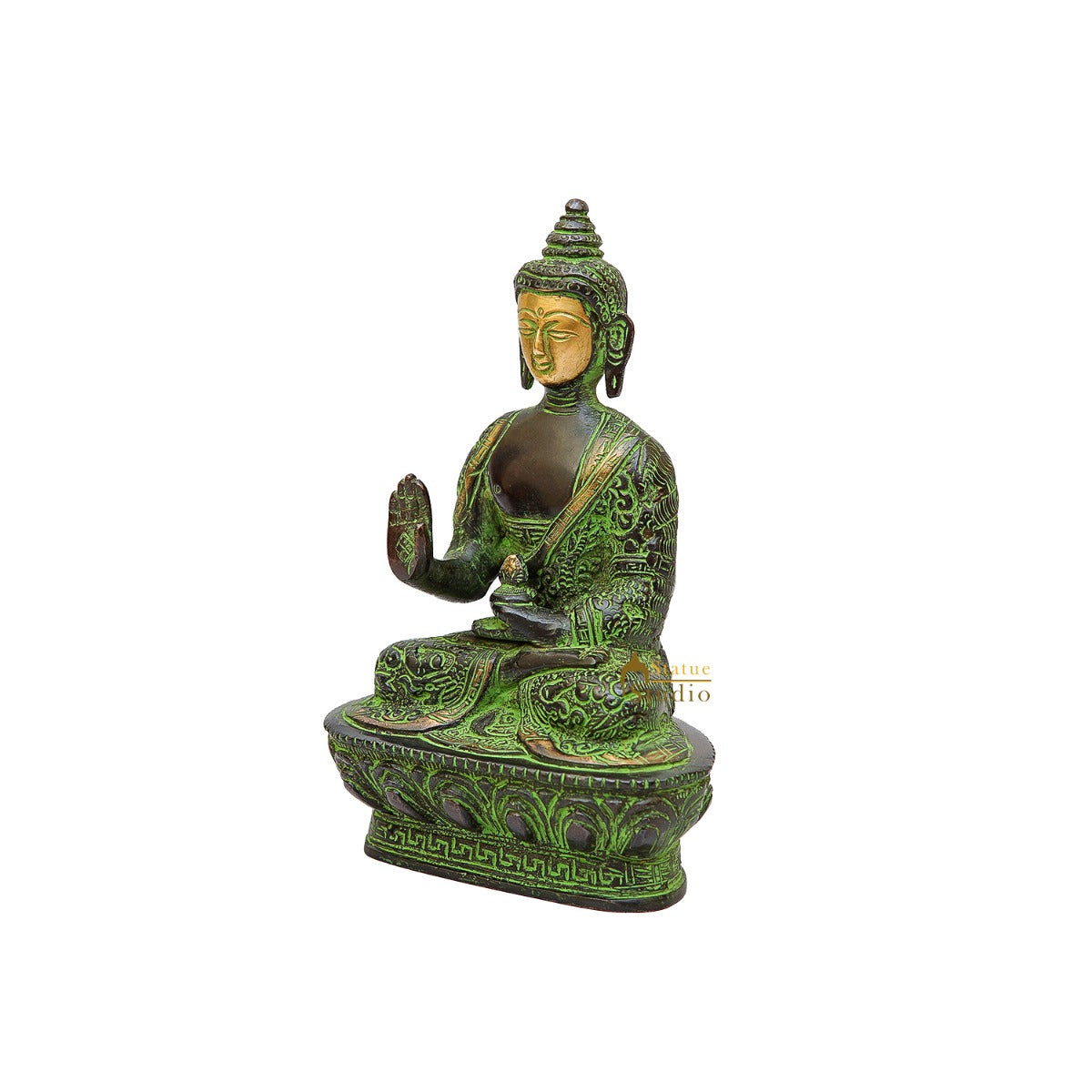 Brass Buddha Statue Antique Finish For Home Décor Showpiece 7"