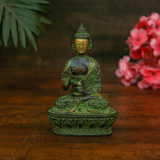 Brass Buddha Statue Antique Finish For Home Décor Showpiece 7"