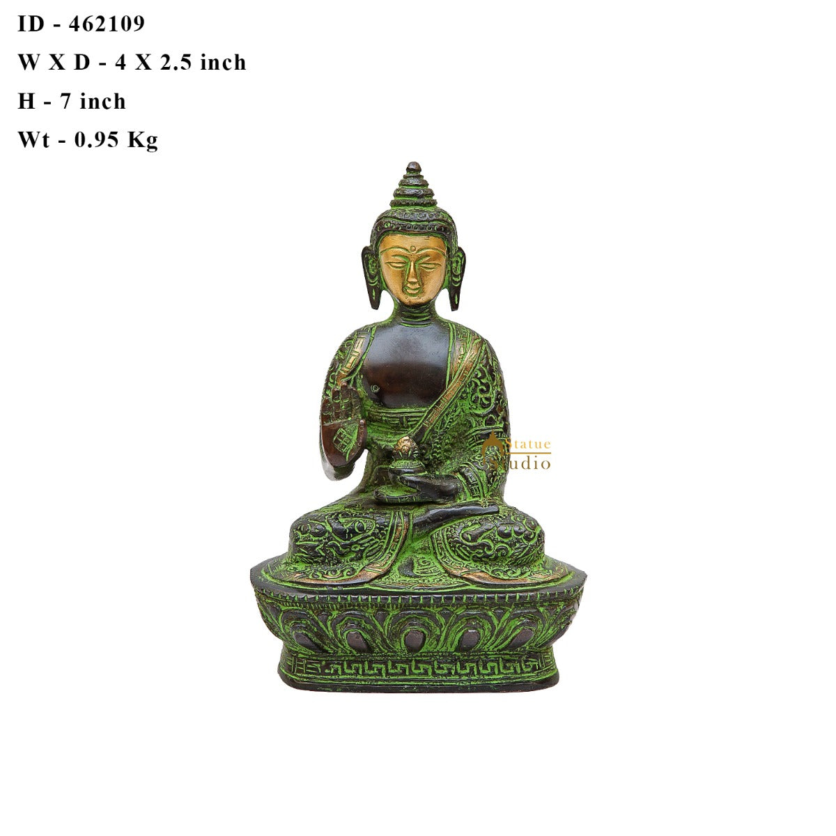 Brass Buddha Statue Antique Finish For Home Décor Showpiece 7"