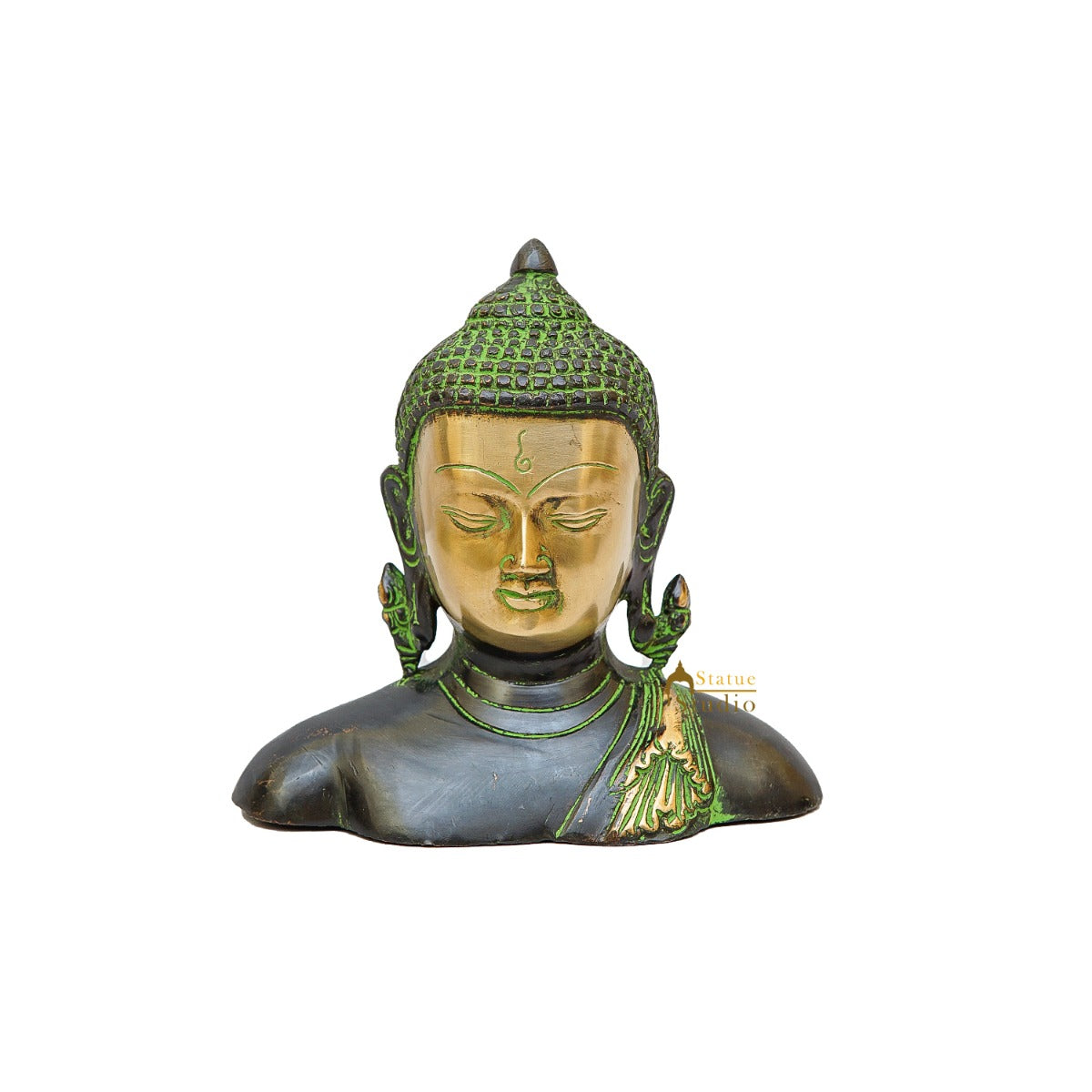 Brass Buddha Bust Idol Antique Finish Showpiece For Home Office Table Decor 6"