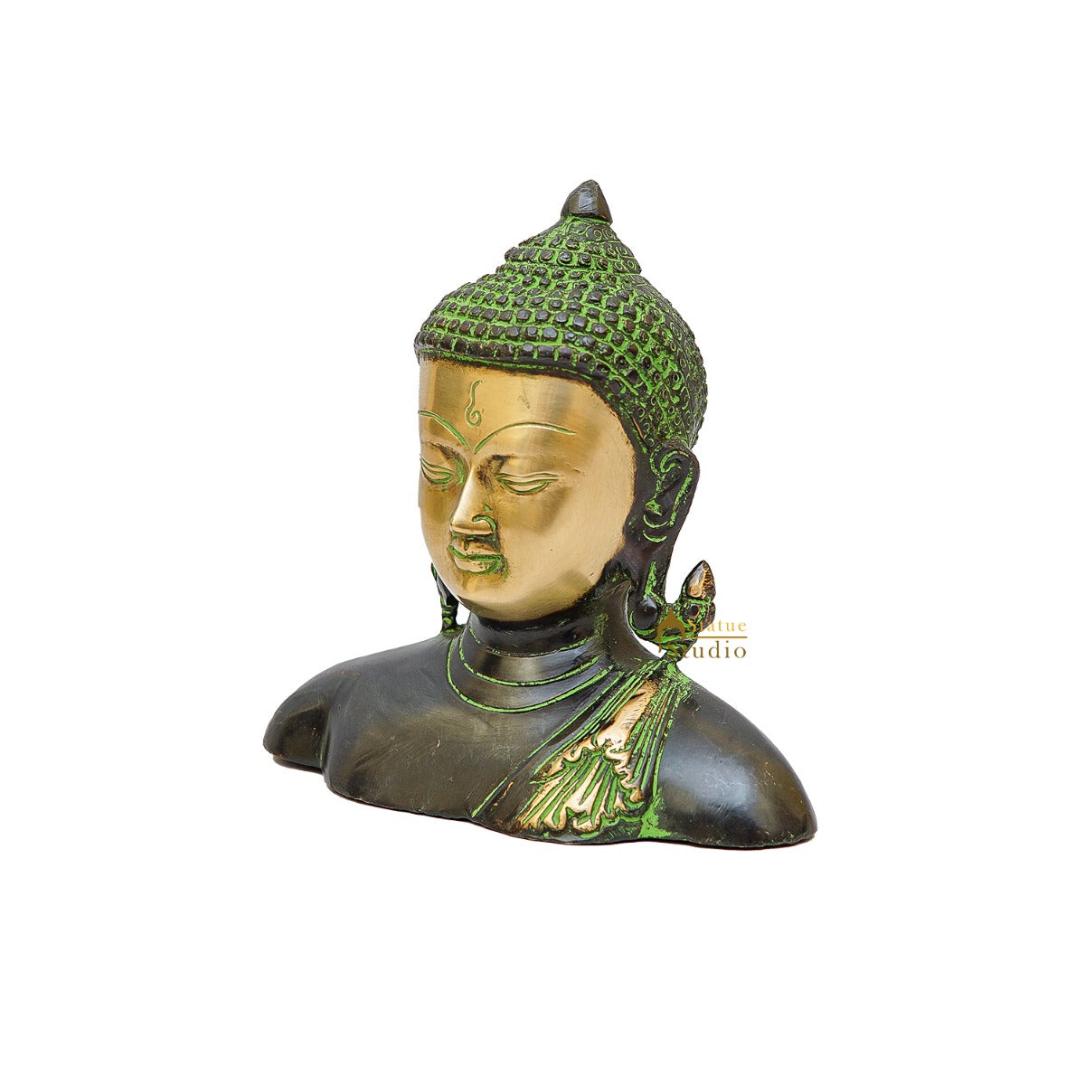 Brass Buddha Bust Idol Antique Finish Showpiece For Home Office Table Decor 6" - Image 4