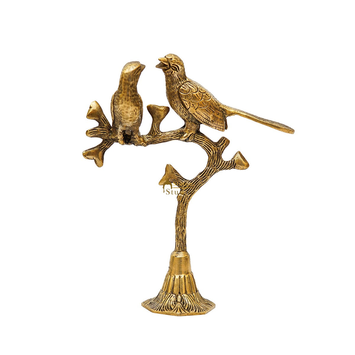 Brass Bird Pair Sitting On Tree For Home Office Table Decor Showpiece 10 Inch - Image 3