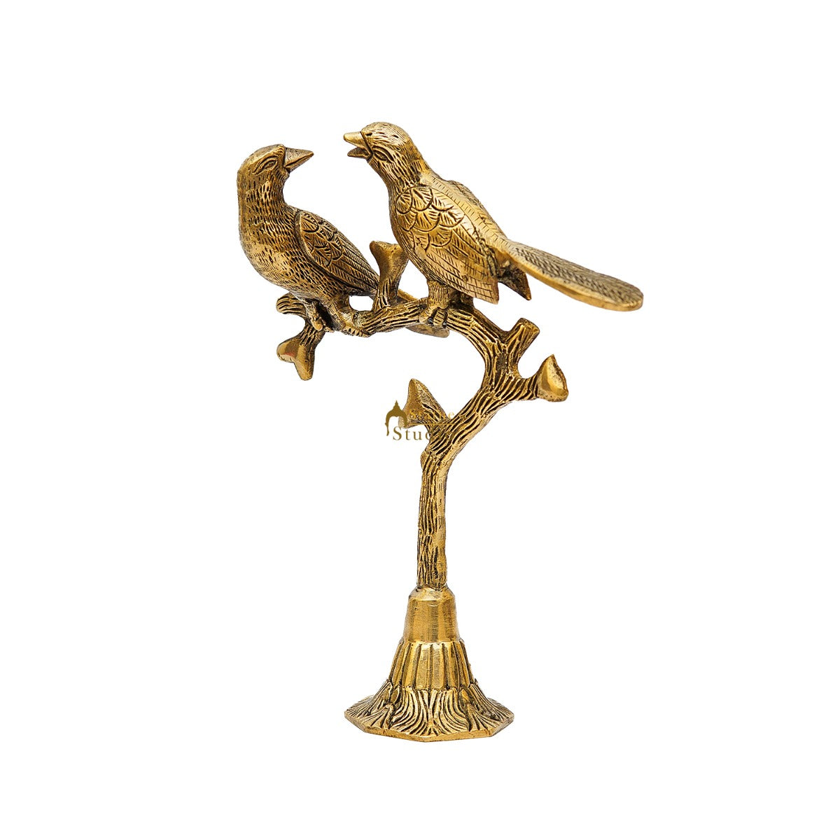 Brass Bird Pair Sitting On Tree For Home Office Table Decor Showpiece 10 Inch