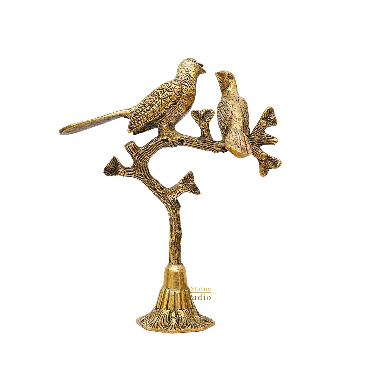 Brass Bird Pair Sitting On Tree For Home Office Table Decor Showpiece 10 Inch