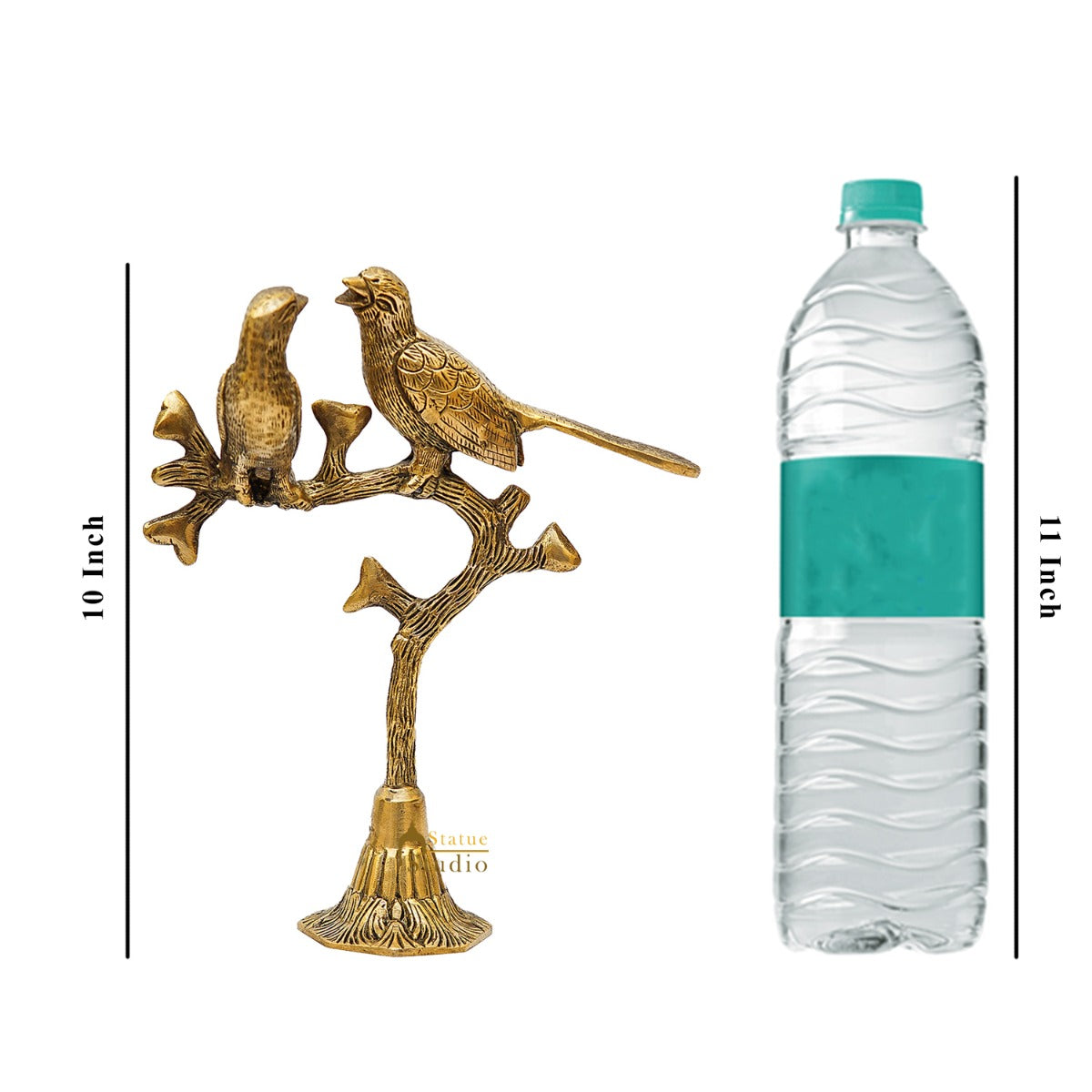 Brass Bird Pair Sitting On Tree For Home Office Table Decor Showpiece 10 Inch