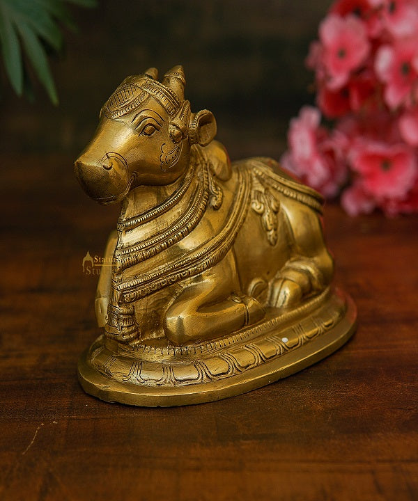 Brass Antique Shiva Nandi Idol Home Pooja Room Décor Lucky Gift Statue - Image 2