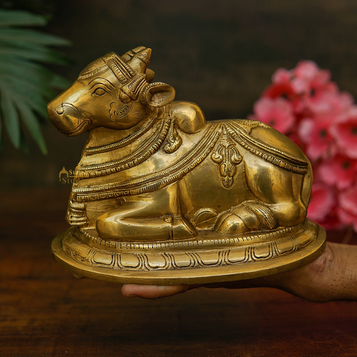 Brass Antique Shiva Nandi Idol Home Pooja Room Décor Lucky Gift Statue - Image 3