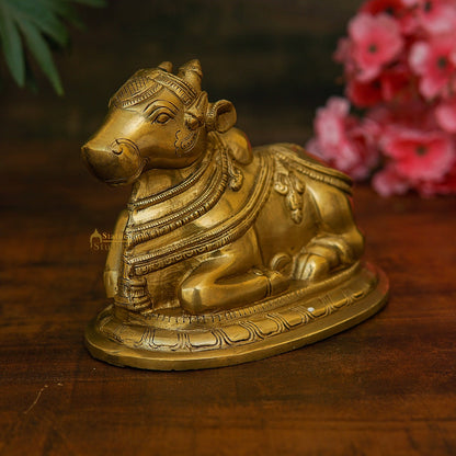 Brass Antique Shiva Nandi Idol Home Pooja Room Décor Lucky Gift Statue by vendor-unknown - Spiritual