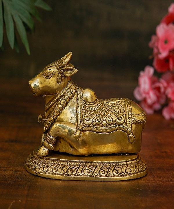Brass Antique Shiva Nandi Idol Home Pooja Room Décor Lucky Gift Statue - Image 2