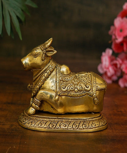 Brass Antique Shiva Nandi Idol Home Pooja Room Décor Lucky Gift Statue by vendor-unknown - Spiritual (View 2)