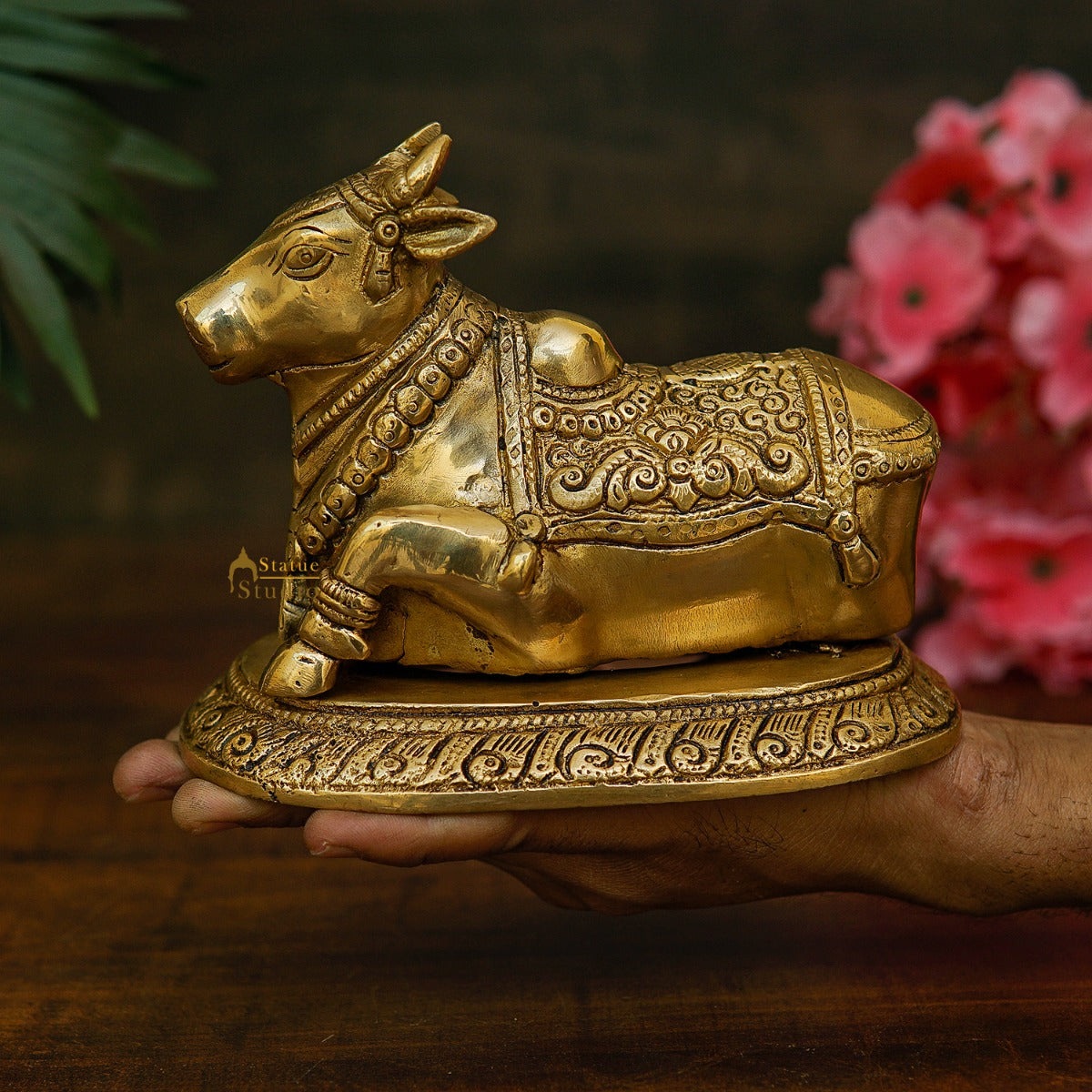 Brass Antique Shiva Nandi Idol Home Pooja Room Décor Lucky Gift Statue - Image 3