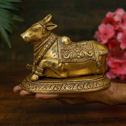 Brass Antique Shiva Nandi Idol Home Pooja Room Décor Lucky Gift Statue by vendor-unknown - Spiritual (View 3)
