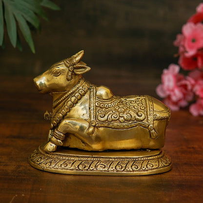 Brass Antique Shiva Nandi Idol Home Pooja Room Décor Lucky Gift Statue by vendor-unknown - Spiritual