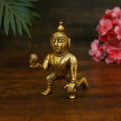 Brass Ladoo Gopal Bal Kanha Krishna Idol For Home Pooja Room Décor by vendor-unknown - Hindu Gods