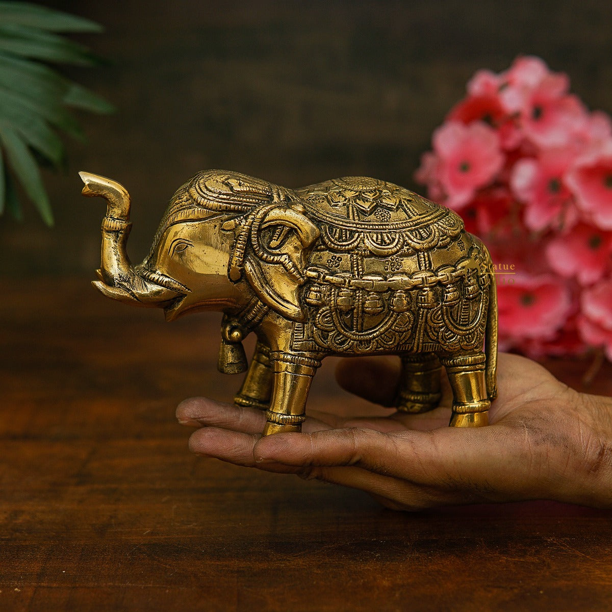 Brass Elephant Showpiece Figurine Home Office Table Decorative Statue 4" - Image 3