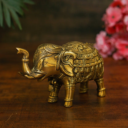 Brass Elephant Showpiece Figurine Home Office Table Decorative Statue 4" by vendor-unknown - Decor