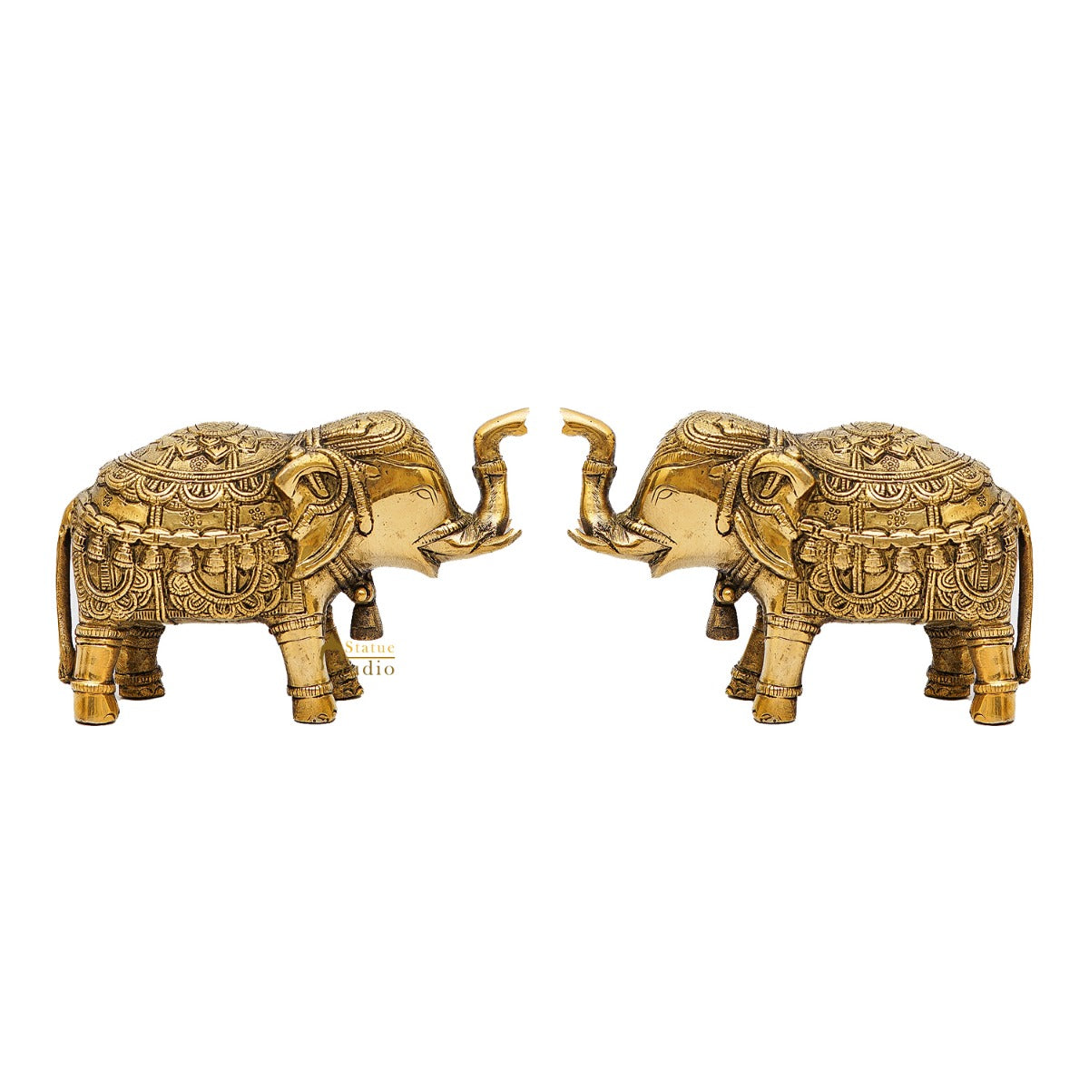 Brass Elephant Pair Showpiece Figurine Home Office Table Decorative Statue 4" - Image 3