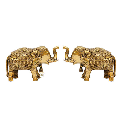 Brass Elephant Pair Showpiece Figurine Home Office Table Decorative Statue 4" by vendor-unknown - Decor (View 3)