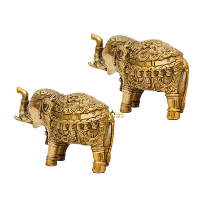 Brass Elephant Pair Showpiece Figurine Home Office Table Decorative Statue 4" by vendor-unknown - Decor (View 5)