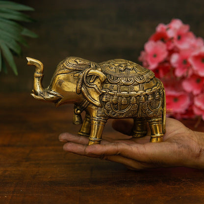 Brass Elephant Pair Showpiece Figurine Home Office Table Decorative Statue 4" by vendor-unknown - Decor (View 2)