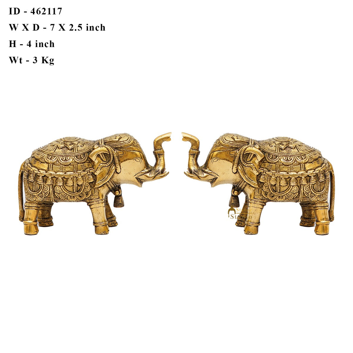 Brass Elephant Pair Showpiece Figurine Home Office Table Decorative Statue 4"