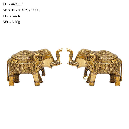 Brass Elephant Pair Showpiece Figurine Home Office Table Decorative Statue 4" by vendor-unknown - Decor (View 6)