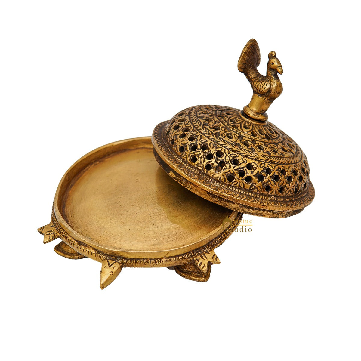 Brass Antique Peacock Dhoop Dani Loban Burner For Pooja Room Décor Gift - Image 4