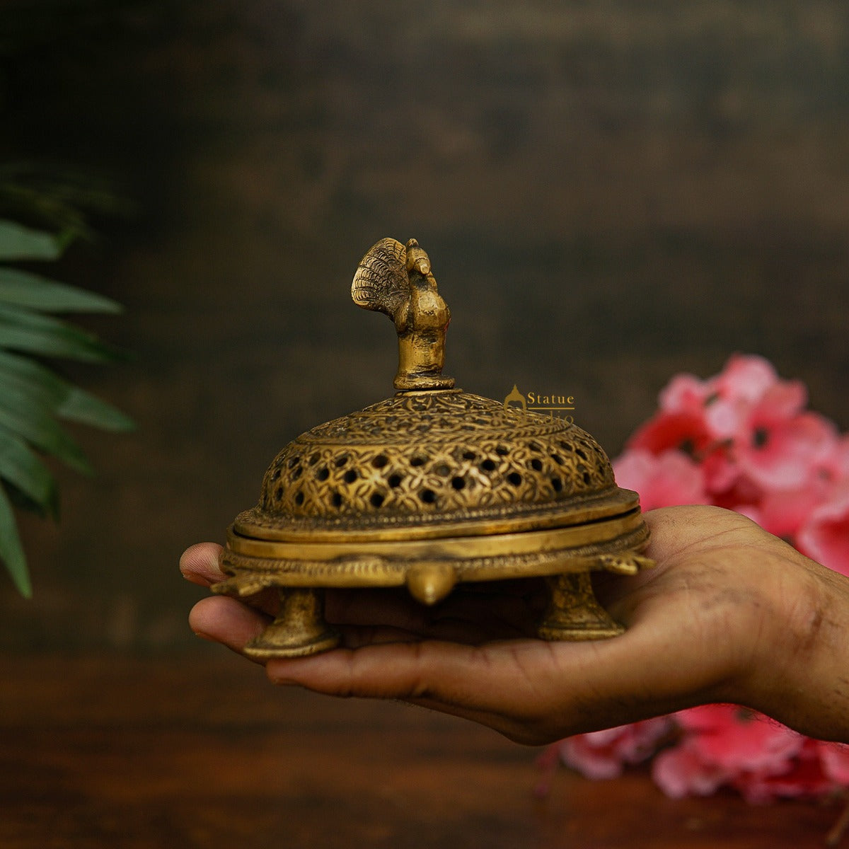 Brass Antique Peacock Dhoop Dani Loban Burner For Pooja Room Décor Gift