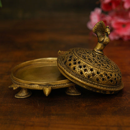 Brass Antique Peacock Dhoop Dani Loban Burner For Pooja Room Décor Gift by vendor-unknown - Spiritual