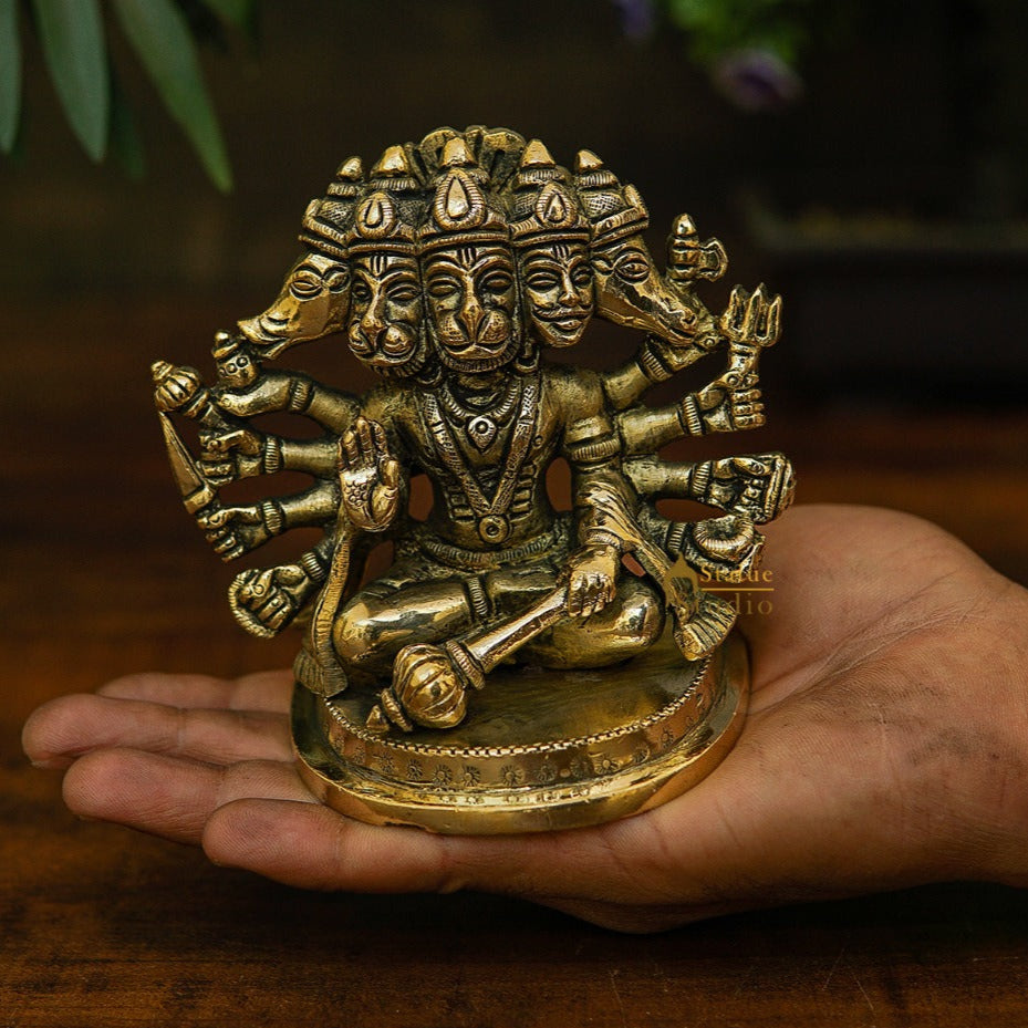 Brass Small Fine Panchmukhi Hanuman Idol 4 Inch