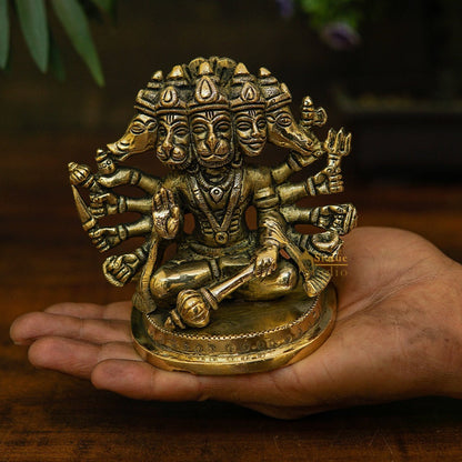 Brass Small Fine Panchmukhi Hanuman Idol 4 Inch by vendor-unknown - Hindu Gods (View 2)