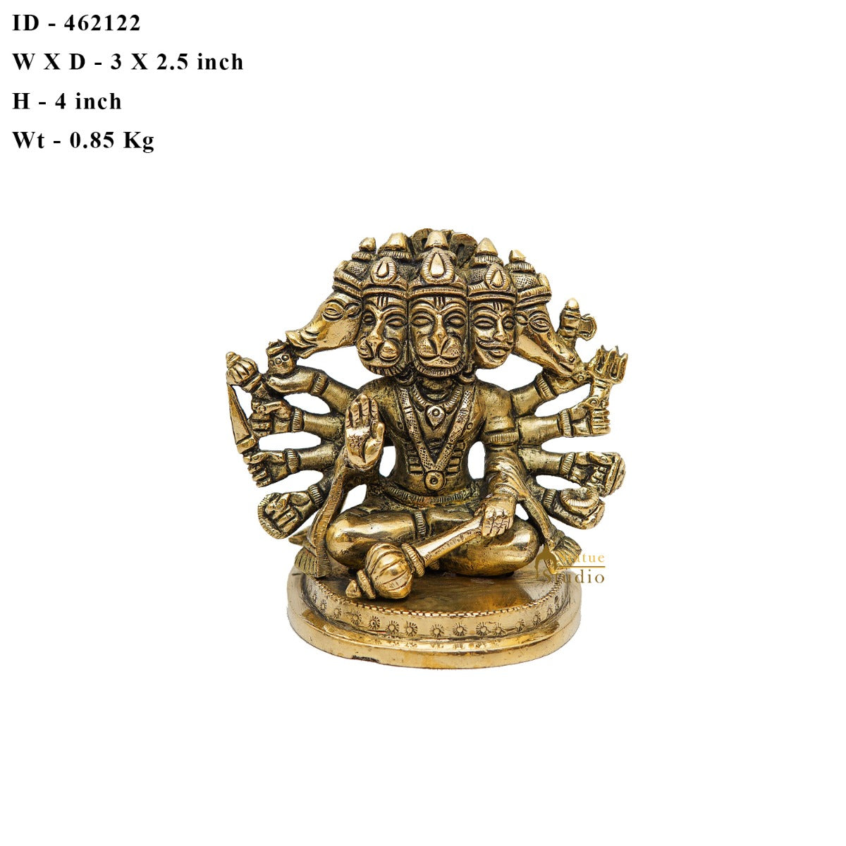 Brass Small Fine Panchmukhi Hanuman Idol 4 Inch