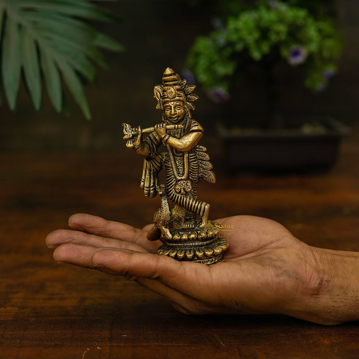 Brass Fine Krishna Idol Standing Home Temple Pooja Room Décor Gift Statue - Image 2