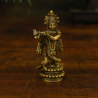Brass Fine Krishna Idol Standing Home Temple Pooja Room Décor Gift Statue by vendor-unknown - Hindu Gods