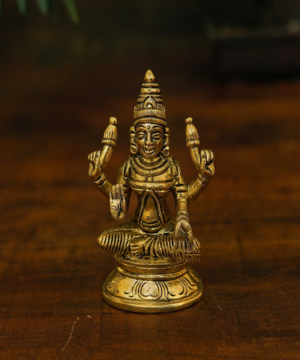 Brass Small Fine Lakshmi Idol For Pooja Décor Lucky Gift Laxmi Statue
