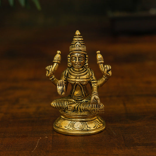 Brass Small Fine Lakshmi Idol For Pooja Décor Lucky Gift Laxmi Statue