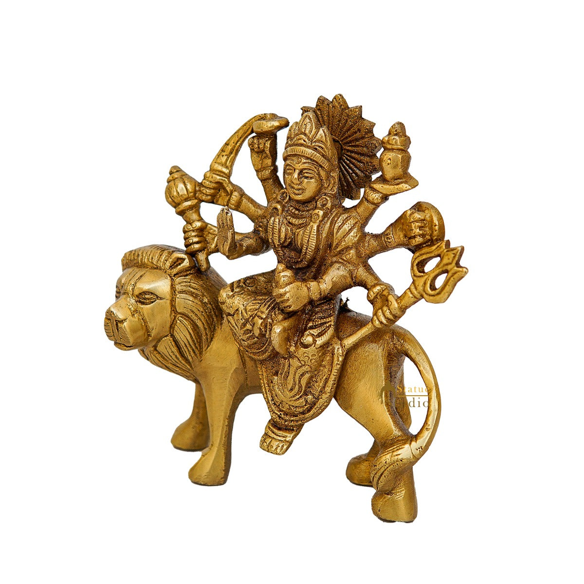 Brass Small Durga Idol For Home Temple Pooja Room Decor Gift 4" - Image 4