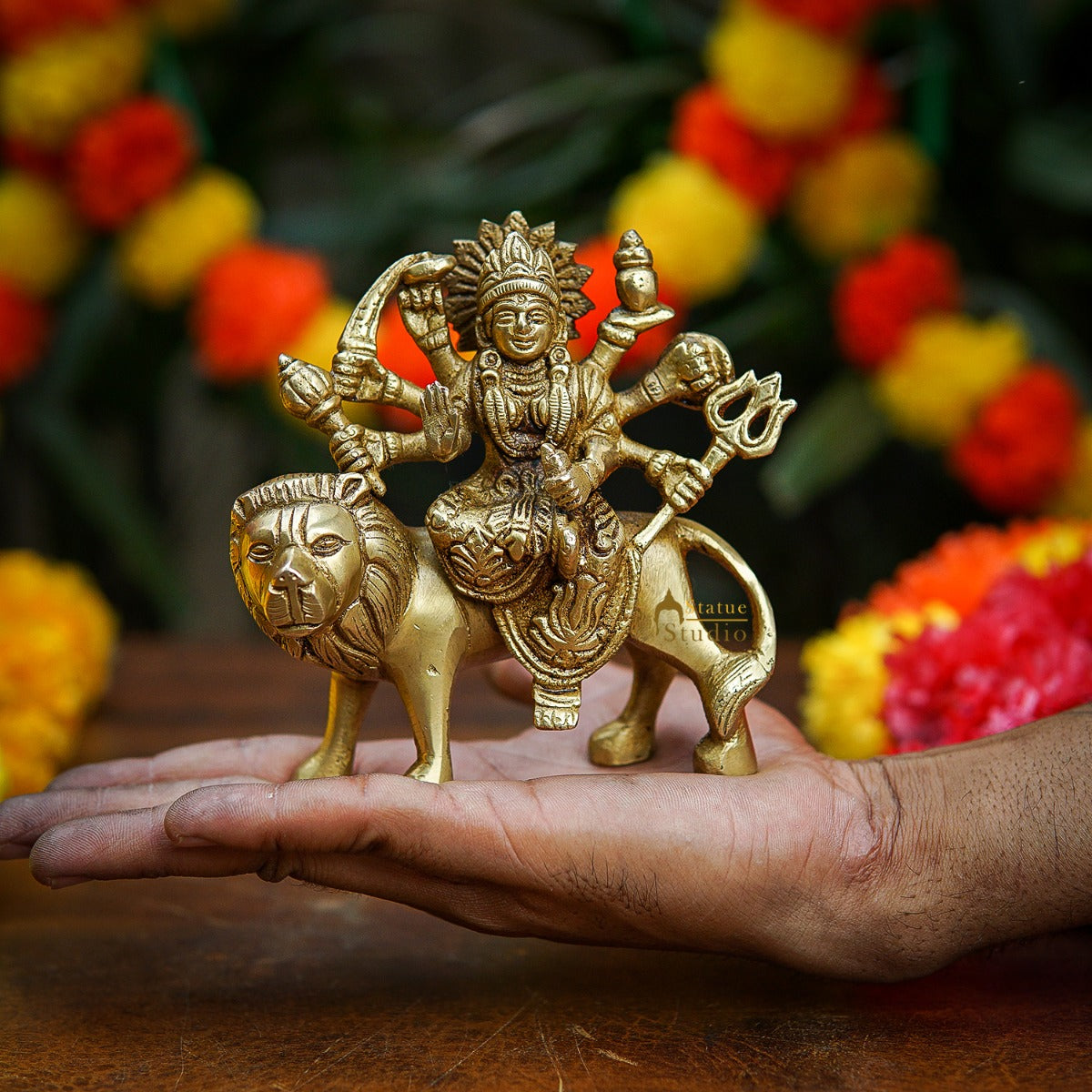 Brass Small Durga Idol For Home Temple Pooja Room Decor Gift 4"