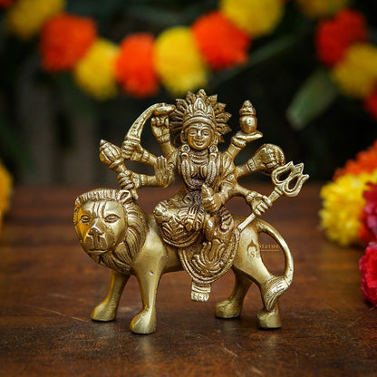 Brass Small Durga Idol For Home Temple Pooja Room Decor Gift 4" by vendor-unknown - Hindu Gods