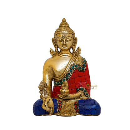 Brass Sitting Buddha Idol Stone Work For Home Decor Gift Showpiece 6" by vendor-unknown - Buddha (View 3)